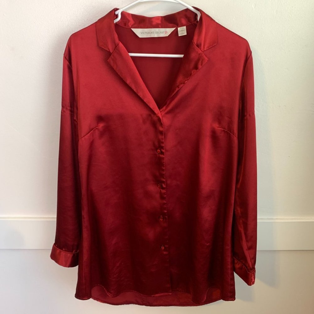 Victoria's Secret Red Long Sleeve Button Up Pajama Shirt